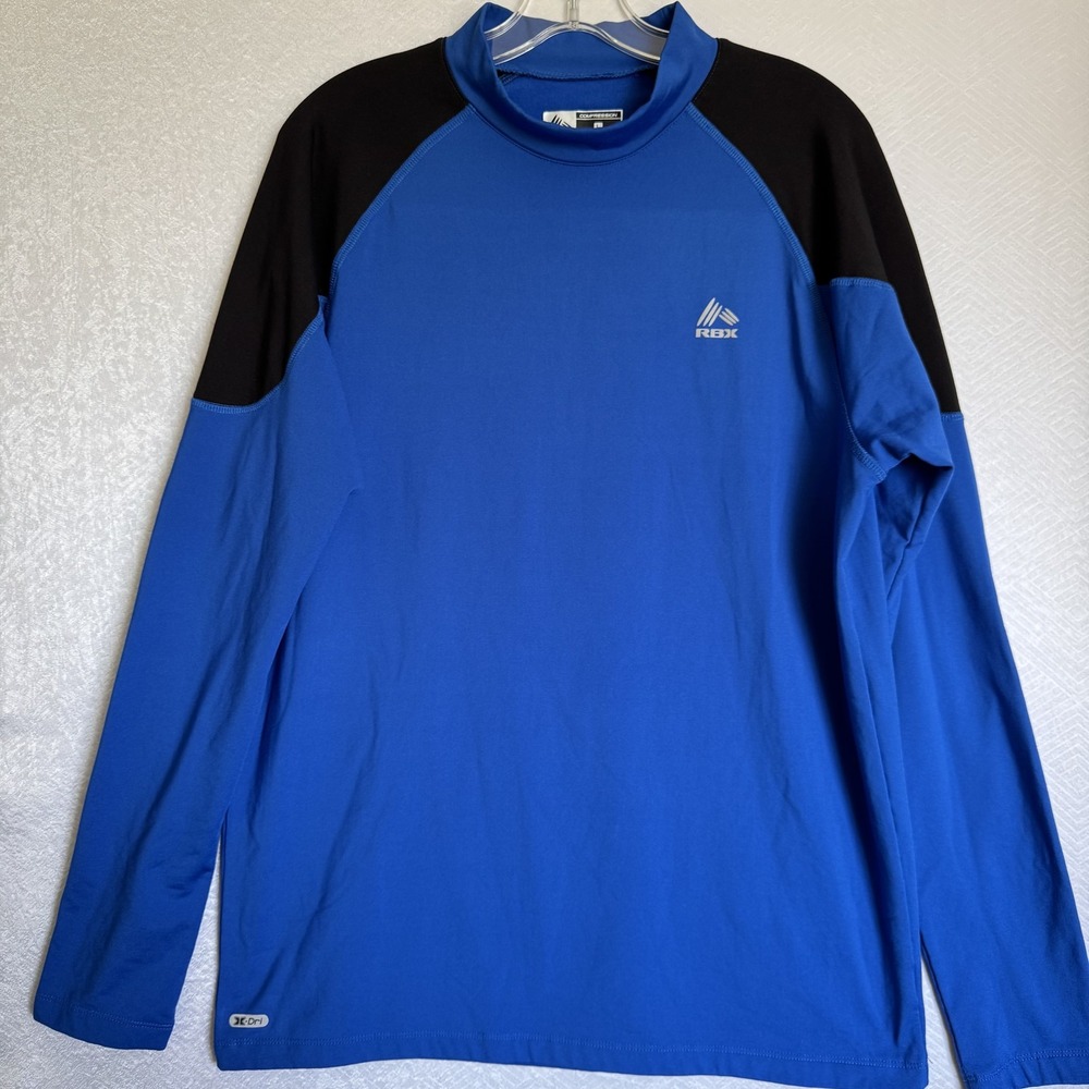 RBX Compression Shirt Mens Large Blue Black Long‎ Sleeve Athletic K-Dri Training